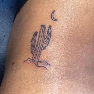 Fine Line + Minimalist cactus tattoo on Thigh by hippie.Inkster on TattMe