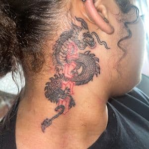 Japanese + Black & Grey dragon tattoo on Neck (Side) by hippie.Inkster on TattMe