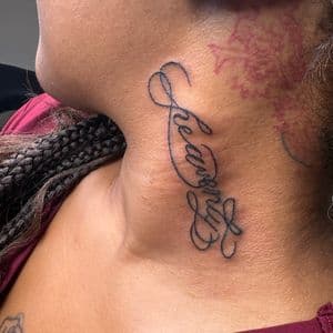 Lettering + Script cursive tattoo on Neck (Side) by hippie.Inkster on TattMe