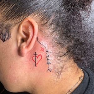 Fine Line + Minimalist heart tattoo on Behind Ear by hippie.Inkster on TattMe