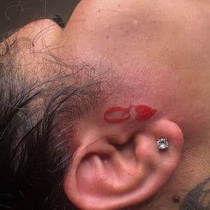 Minimalist + Fine Line hearts tattoo on Behind Ear by hippie.Inkster on TattMe