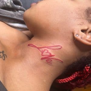 Lettering + Script love tattoo on Neck (Side) by hippie.Inkster on TattMe