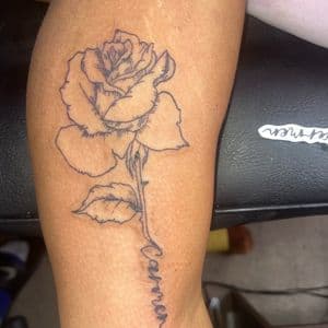 Fine Line + Floral rose tattoo on Upper Arm by hippie.Inkster on TattMe