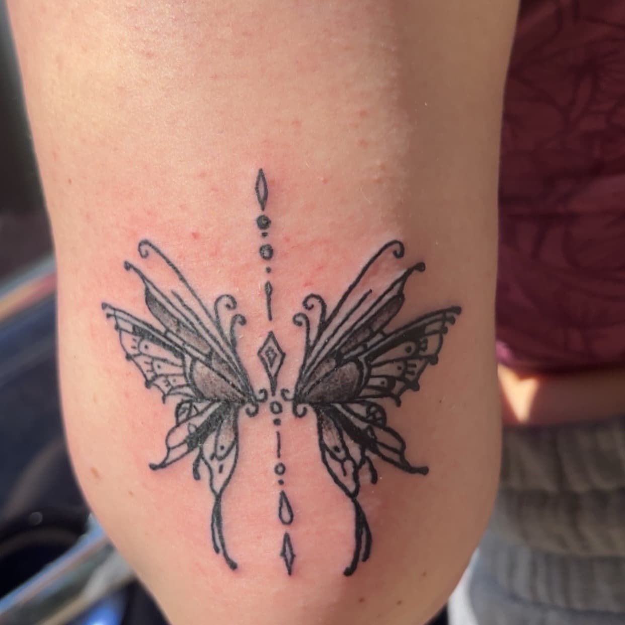 Fine Line + Black-work butterfly tattoo on Upper Arm by Eternal_Ink_Tatz on TattMe