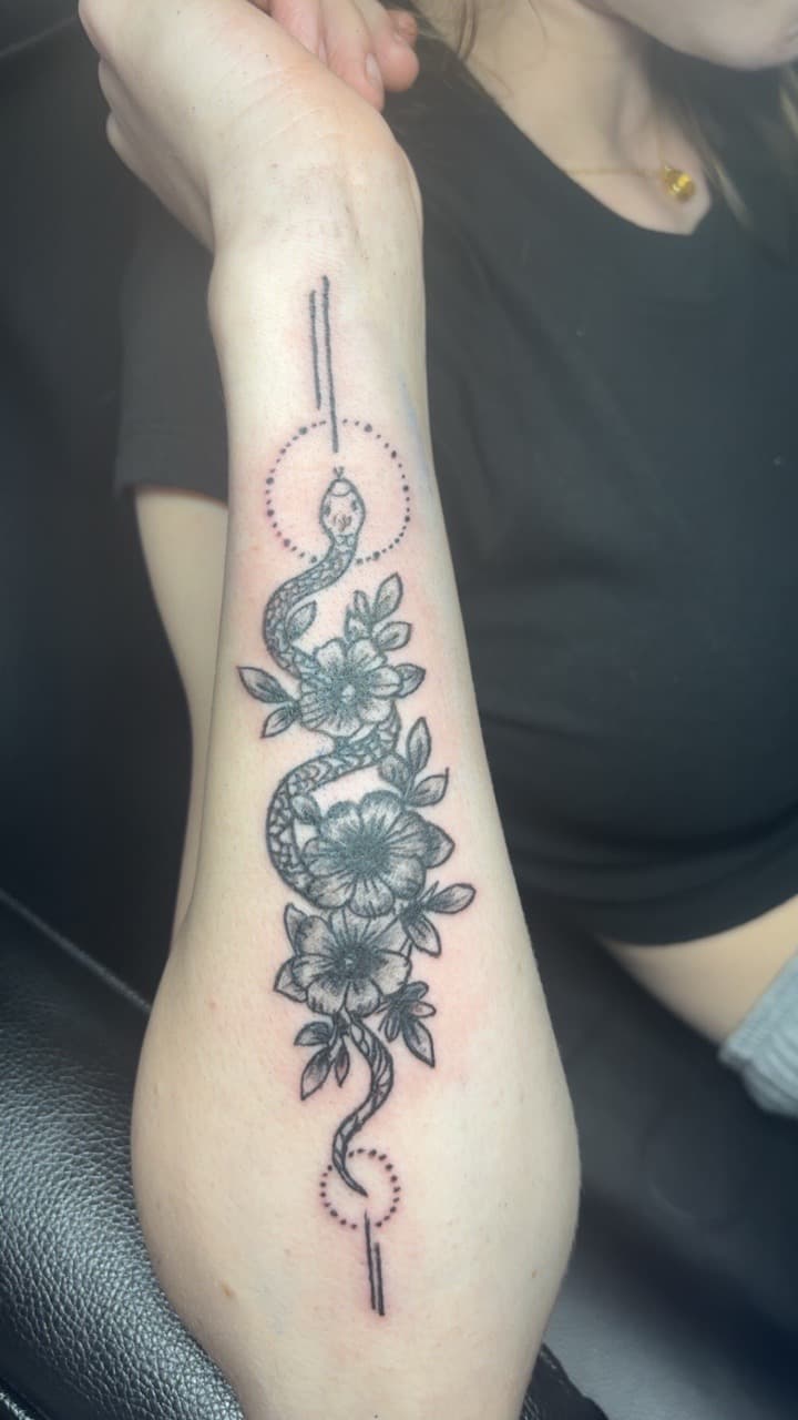 Fine Line + Black-work snake tattoo on Forearm by Eternal_Ink_Tatz on TattMe
