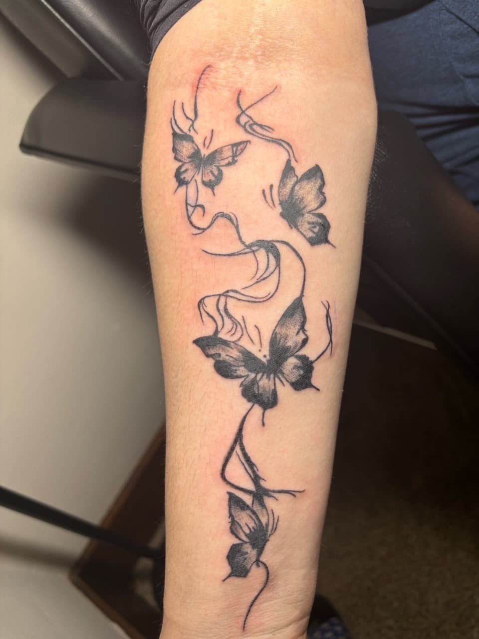 Fine Line + Black-work butterflies tattoo on Forearm by Eternal_Ink_Tatz on TattMe