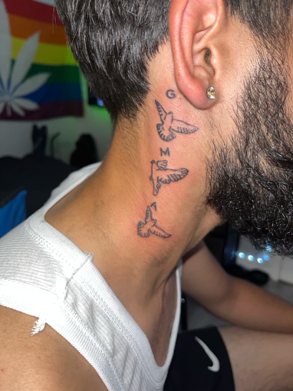 Fine Line + Line-work birds tattoo on Neck (Side) by getrighwliy on TattMe