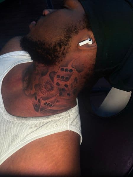 Black & Grey + Illustrative dice tattoo on Neck (Side) by Tattoos_by_Dalton on TattMe