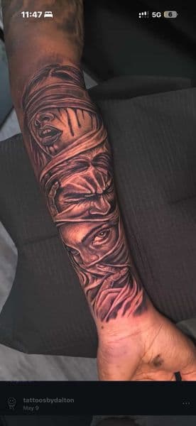 Black & Grey + Realism faces tattoo on Forearm by Tattoos_by_Dalton on TattMe
