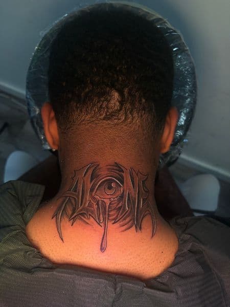 Black & Grey + Lettering alone tattoo on Neck (Back) by Tattoos_by_Dalton on TattMe