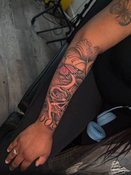 Black & Grey + Floral butterflies tattoo on Forearm by Tattoos_by_Dalton on TattMe