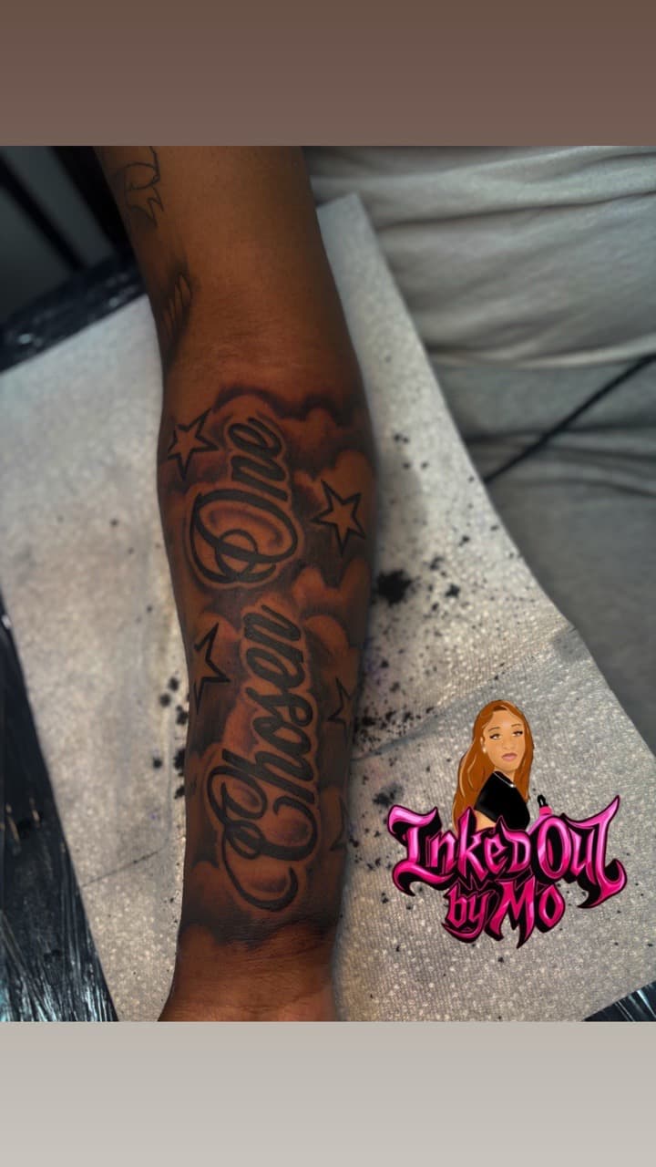 Lettering + Script clouds tattoo on Forearm by Inked_Out_by_Mo on TattMe