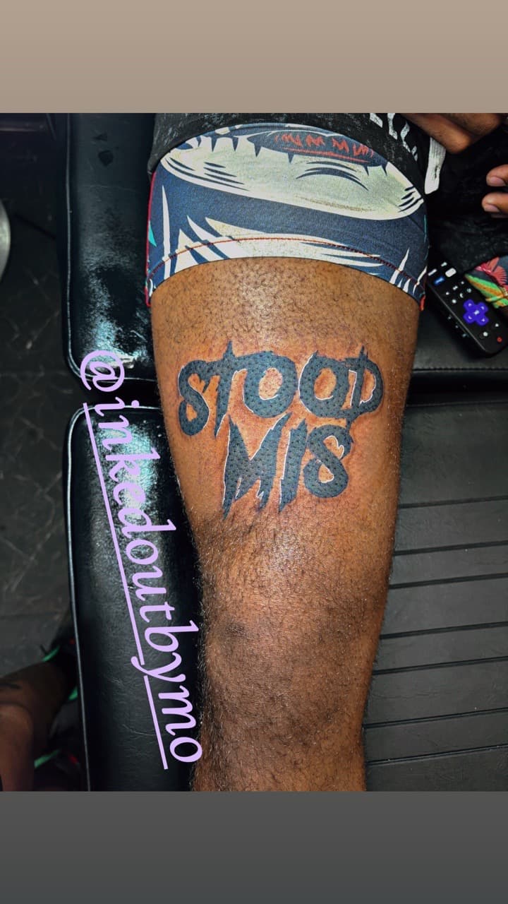 Lettering word tattoo on Thigh by Inked_Out_by_Mo on TattMe