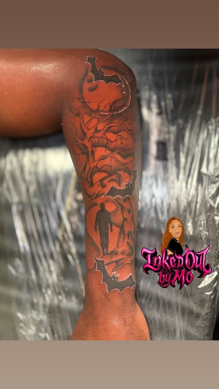 Illustrative + Black-work tree tattoo on Half Sleeve by Inked_Out_by_Mo on TattMe