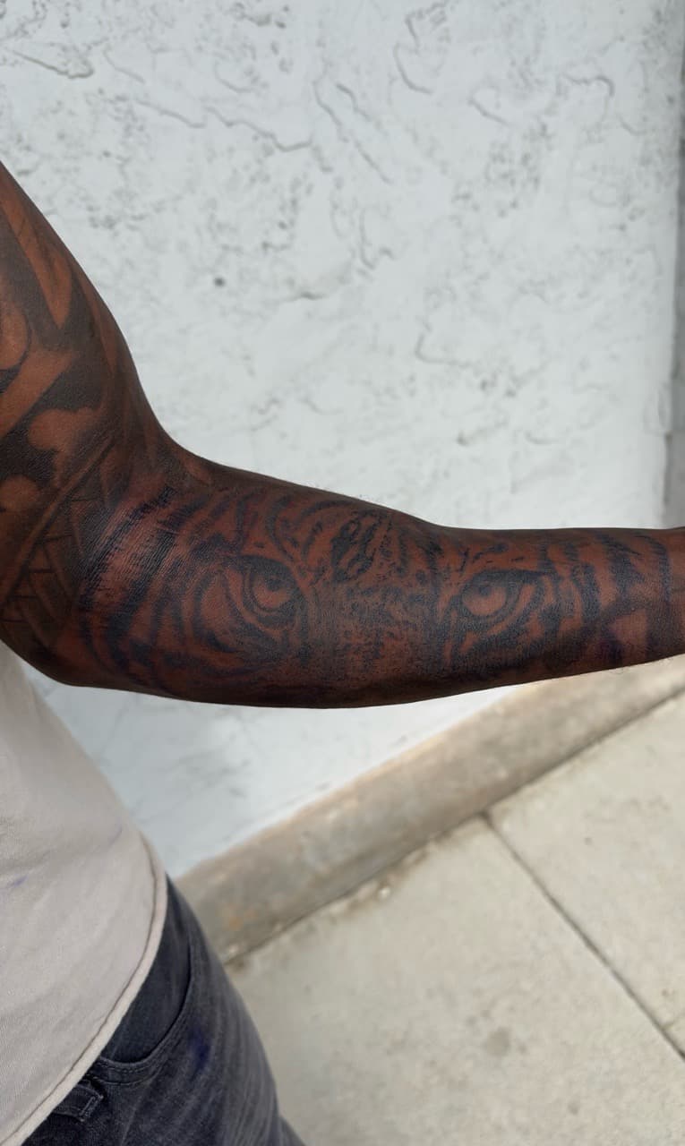 Black & Grey + Illustrative tiger tattoo on Forearm by Inkbyj on TattMe