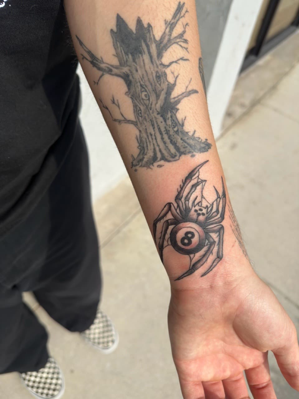 Black & Grey + Illustrative spider tattoo on Forearm by Inkbyj on TattMe