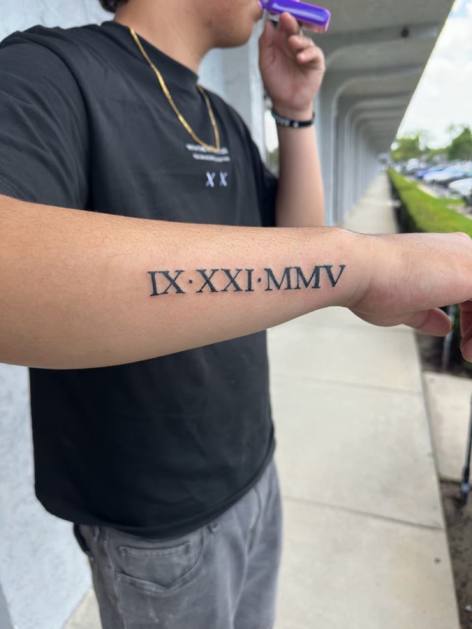 Lettering + Script roman numerals tattoo on Forearm by Inkbyj on TattMe
