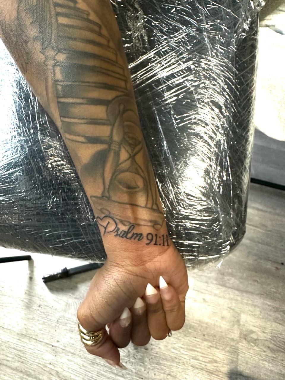 Black & Grey + Lettering hourglass tattoo on Forearm by Inkbyj on TattMe