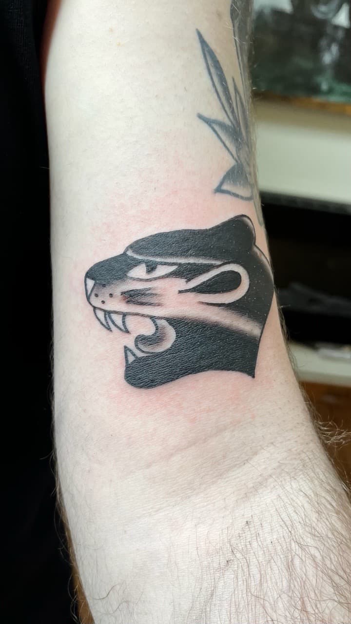 Traditional + American Traditional panther tattoo on Upper Arm by high_hurdle_tattoo on TattMe
