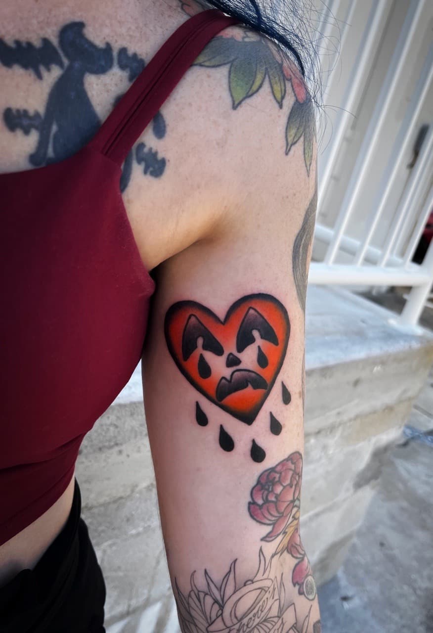 Color + Neo-Traditional heart tattoo on Upper Arm by high_hurdle_tattoo on TattMe
