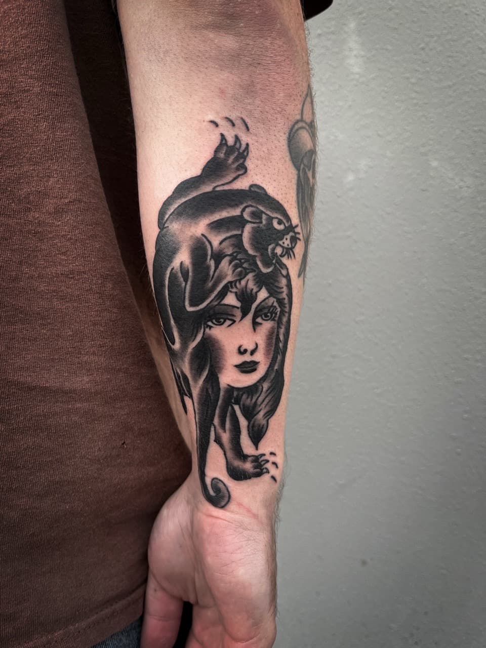 Traditional + Neo-Traditional woman tattoo on Forearm by high_hurdle_tattoo on TattMe