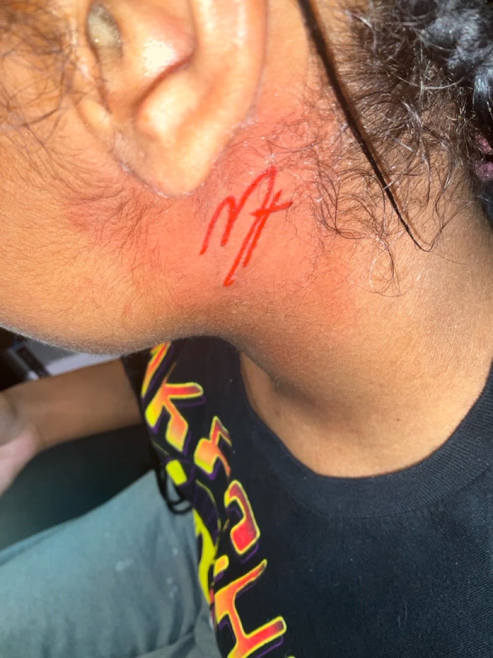 Fine Line + Color lines tattoo on Neck (Side) by InkedByKellz on TattMe