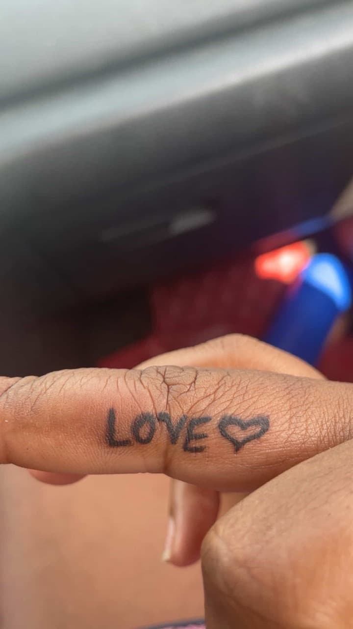 Lettering + Minimalist love tattoo on Fingers by InkedByKellz on TattMe