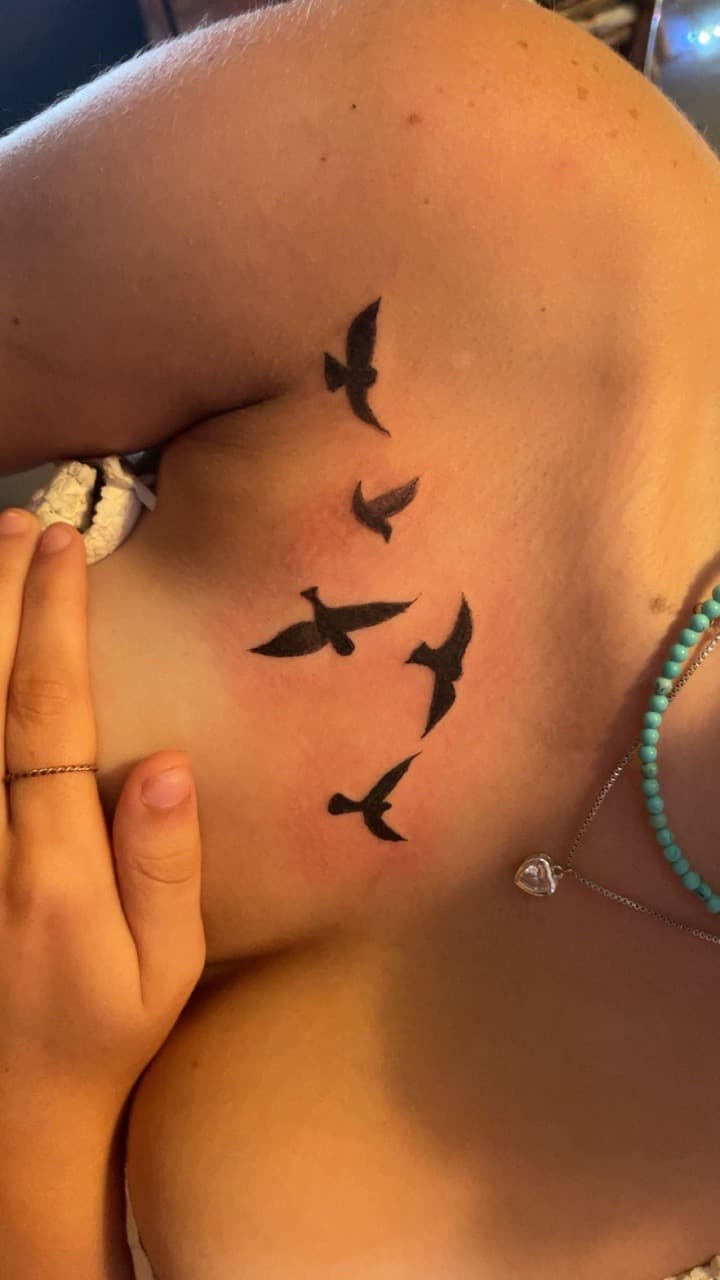 Minimalist + Black-work birds tattoo on Chest by KiKisTattoos on TattMe