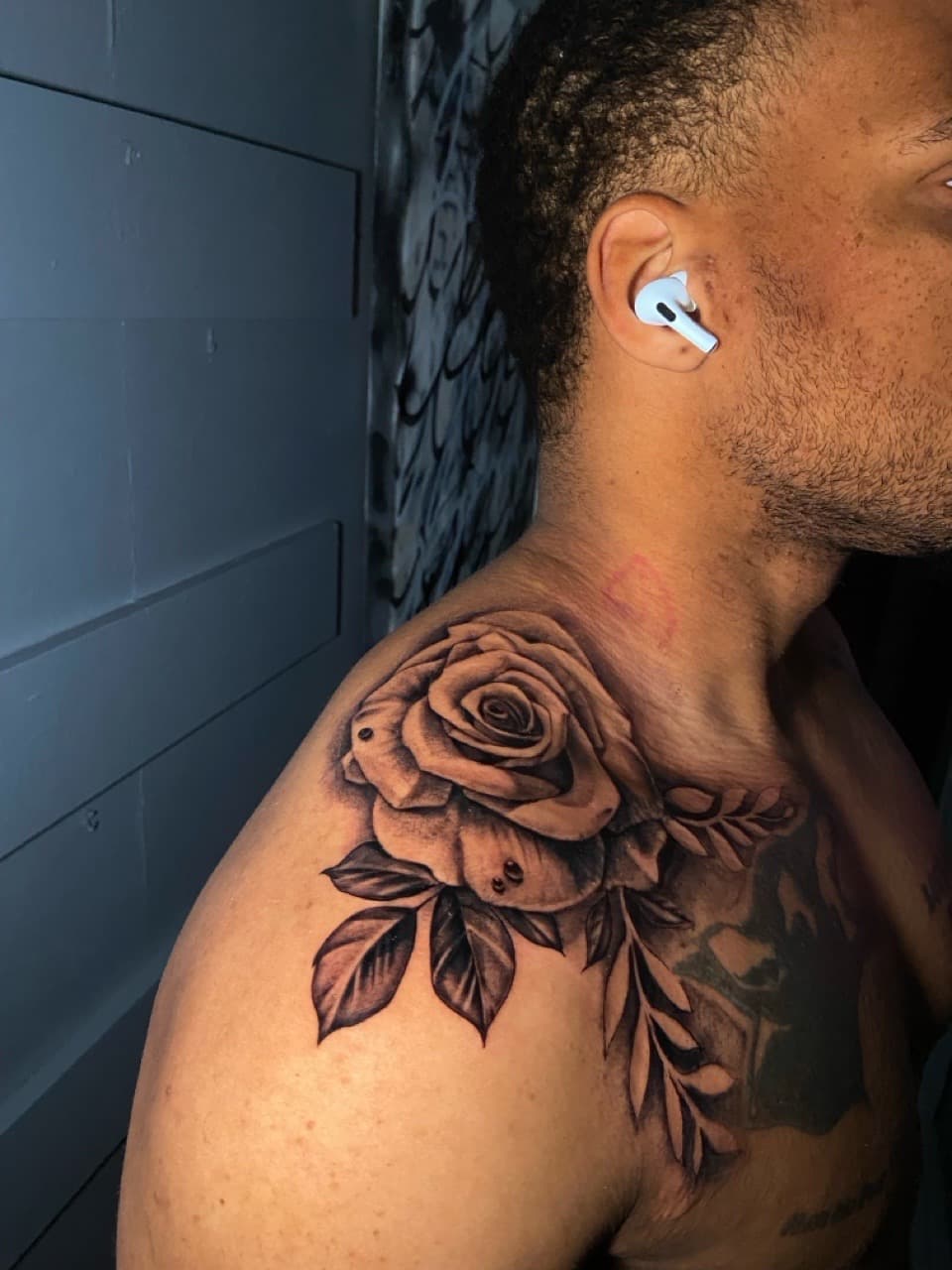 Black & Grey + Floral rose tattoo on Shoulder by Mike_Whyt on TattMe