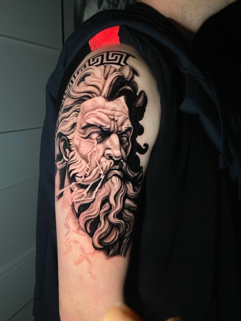 Black & Grey + Realism zeus tattoo on Upper Arm by Mike_Whyt on TattMe