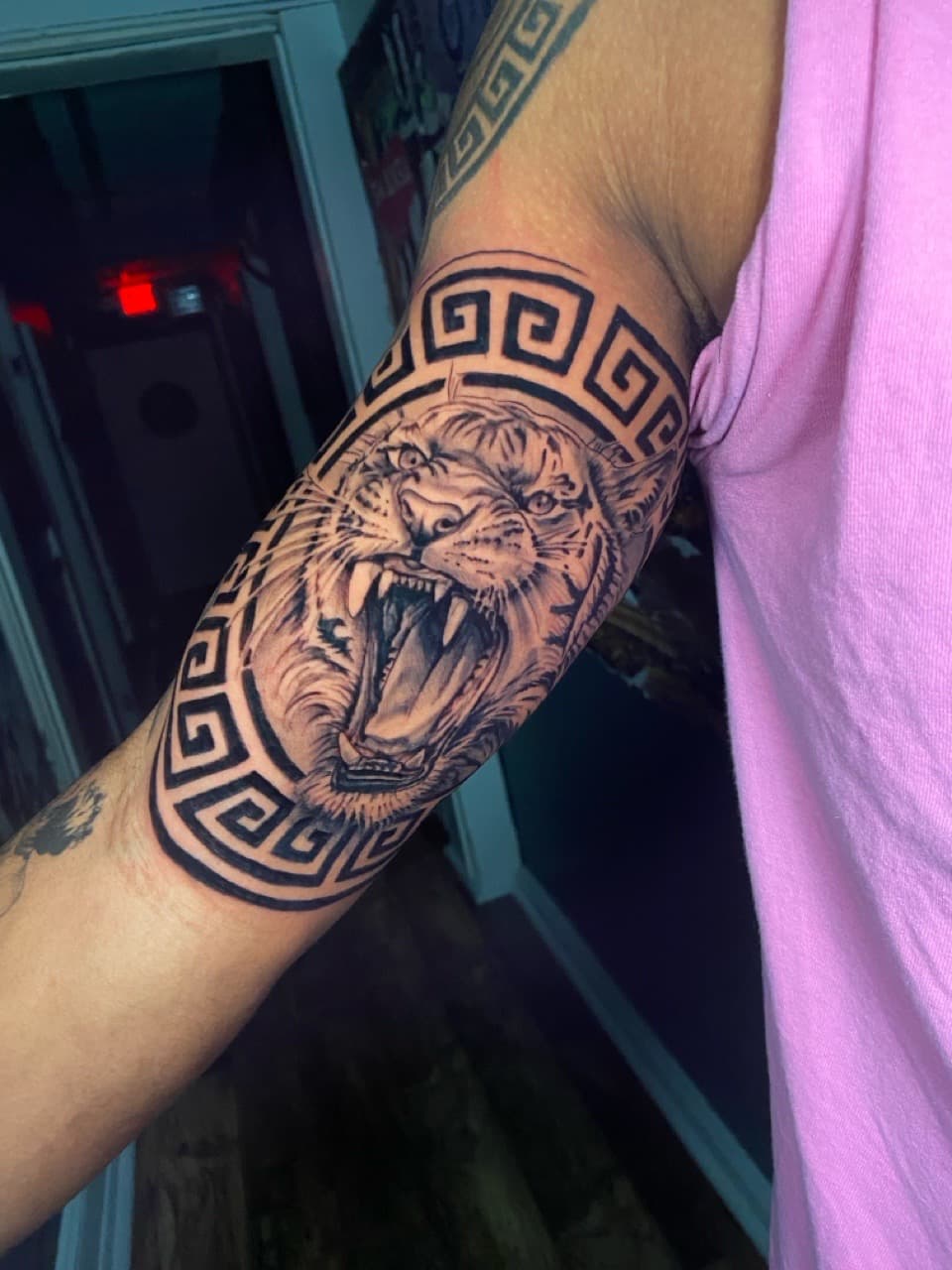 Black & Grey + Illustrative lion tattoo on Upper Arm by Mike_Whyt on TattMe