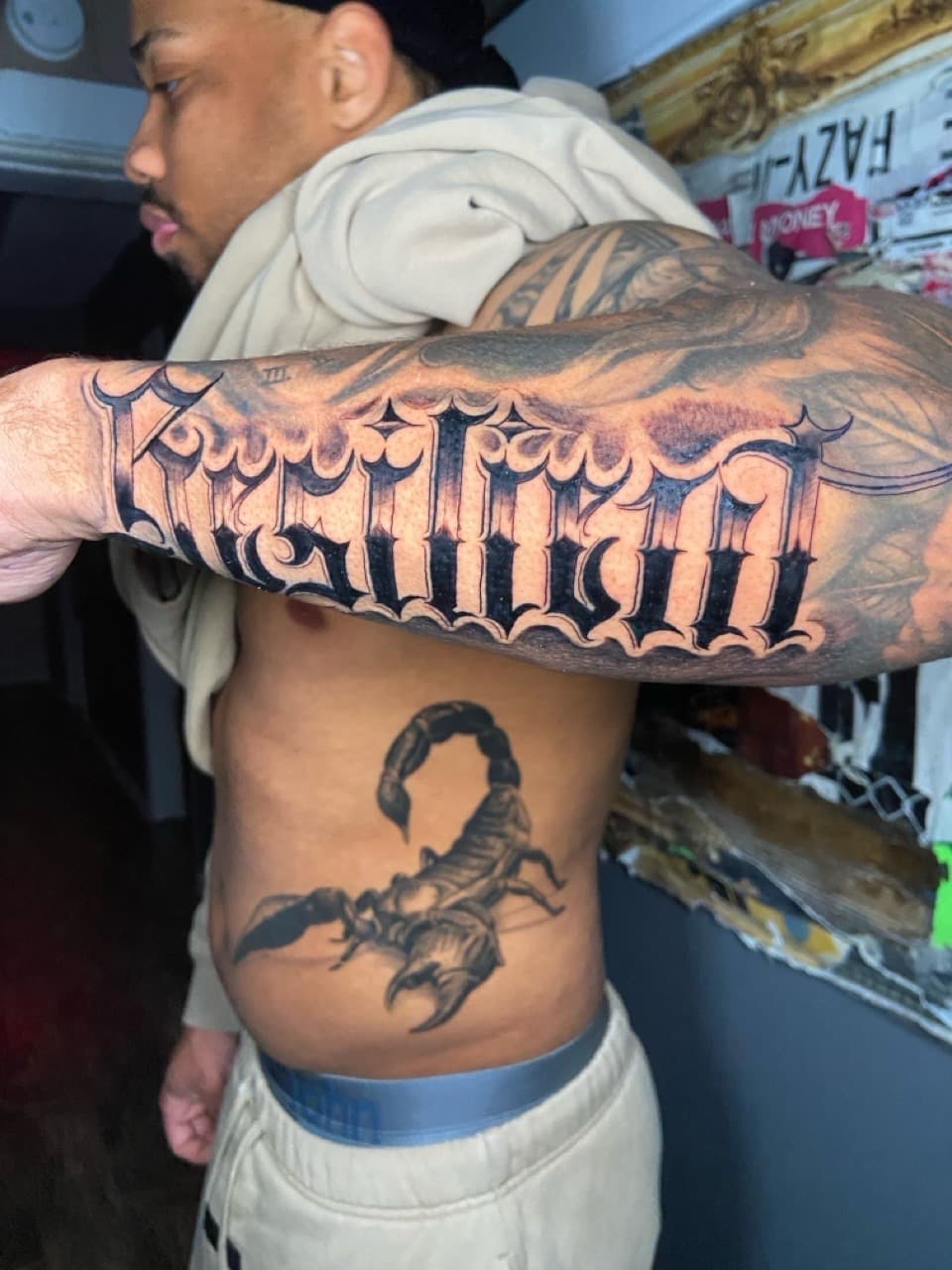 Lettering + Script scorpion tattoo on Forearm by Mike_Whyt on TattMe