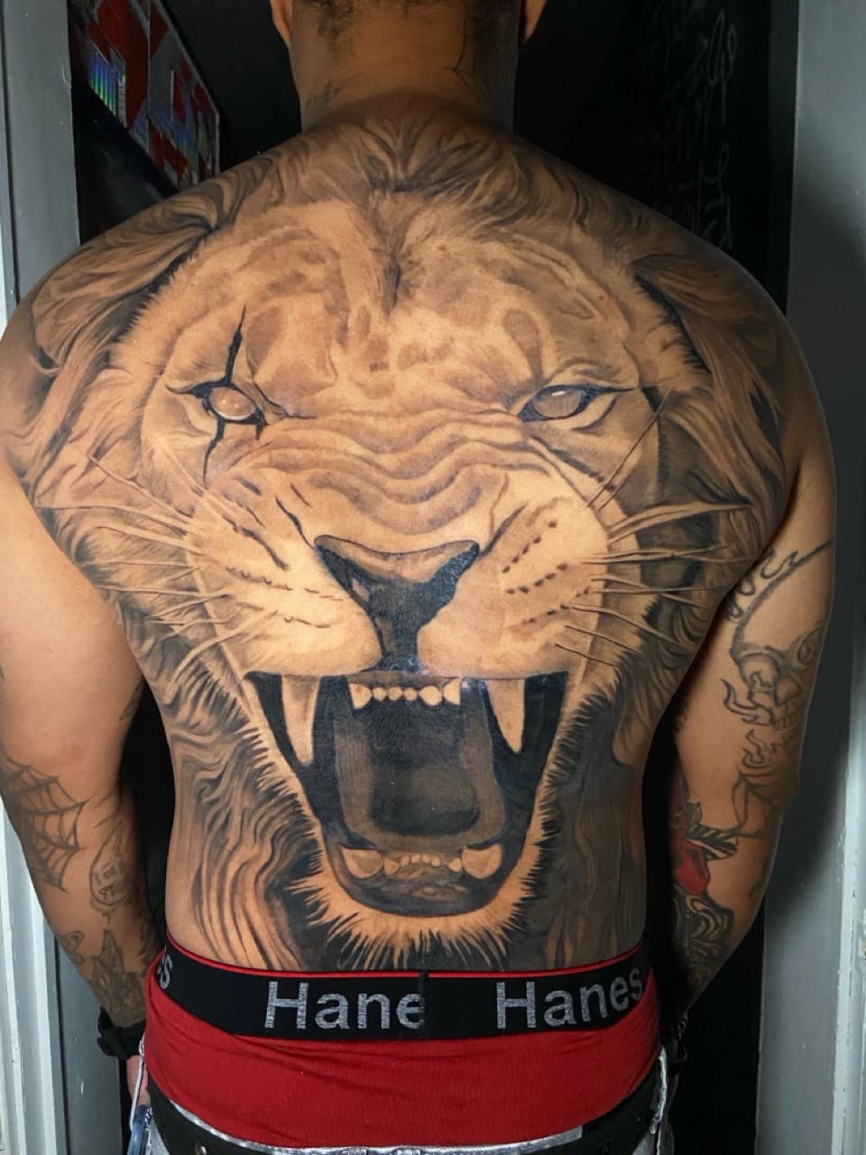 Black & Grey + Realism lion tattoo on Upper Back by Mike_Whyt on TattMe