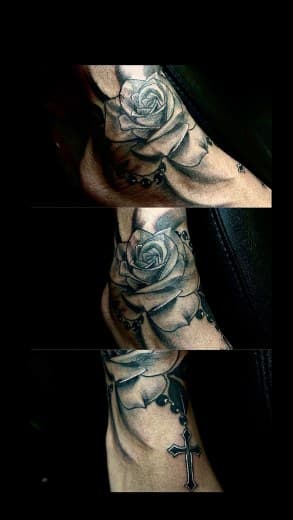 Black & Grey + Floral rose tattoo on Ankle by Arttrigga on TattMe