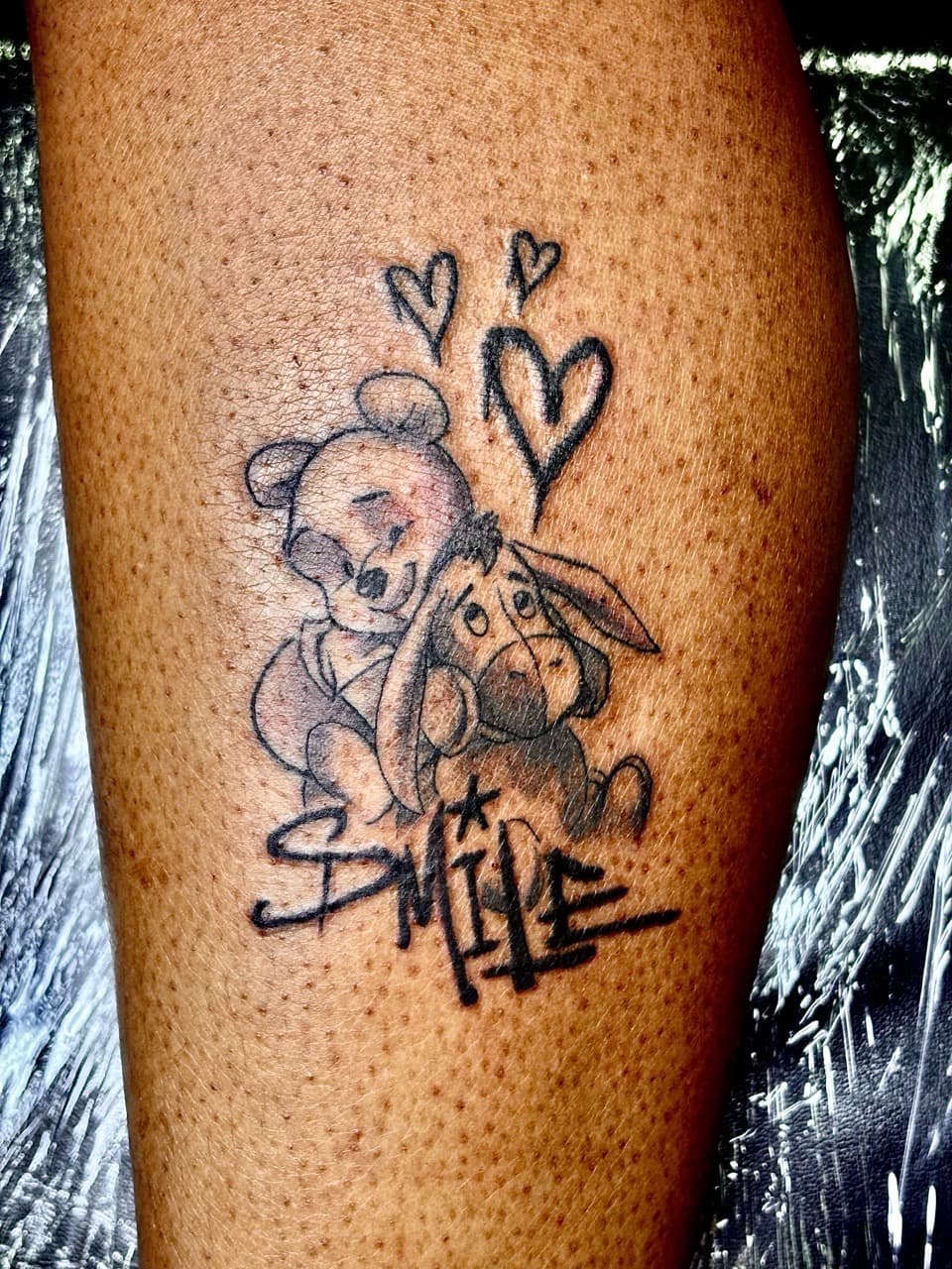 Cartoon + Illustrative winnie the pooh tattoo on Calf by Arttrigga on TattMe