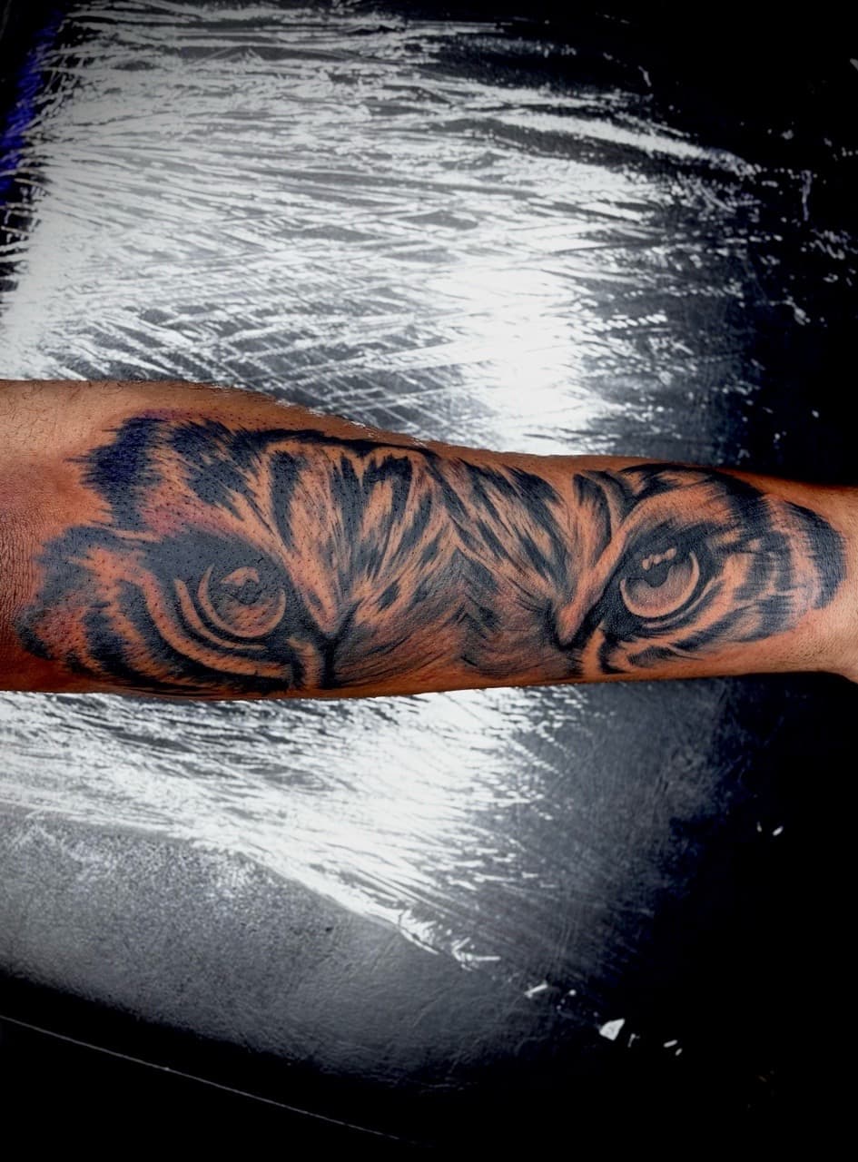 Black & Grey + Realism tiger tattoo on Forearm by Arttrigga on TattMe
