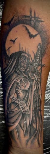 Black & Grey + Illustrative grim reaper tattoo on Forearm by Arttrigga on TattMe