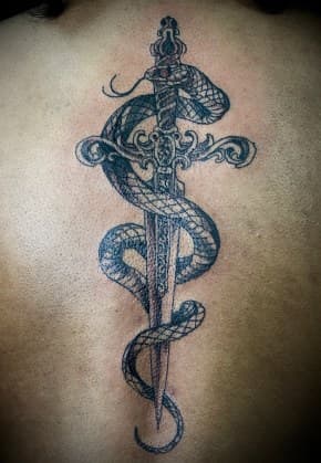 Black & Grey + Neo-Traditional snake tattoo on Upper Back by Arttrigga on TattMe