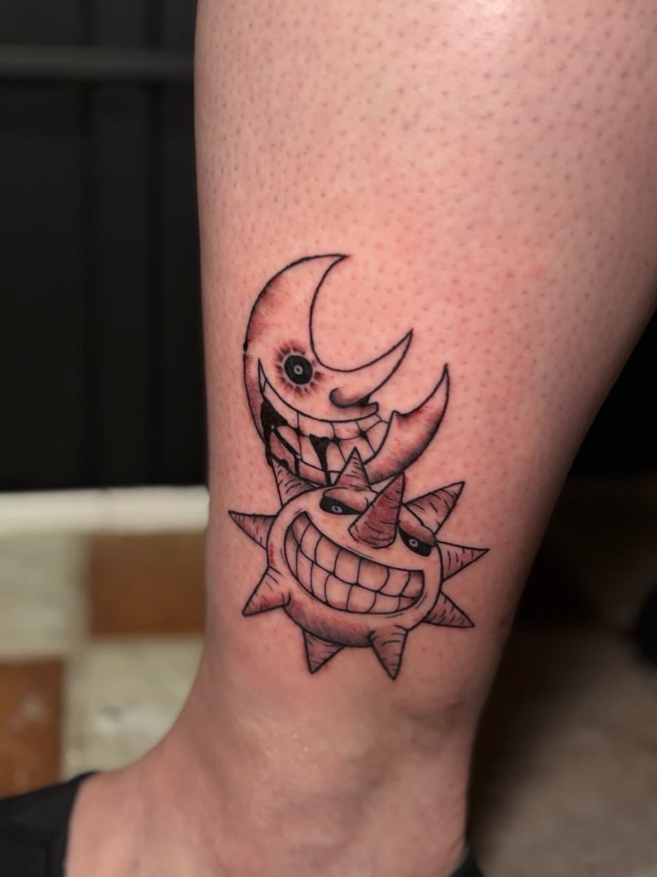Black & Grey + Illustrative moon tattoo on Calf by inkedbyshyllc on TattMe