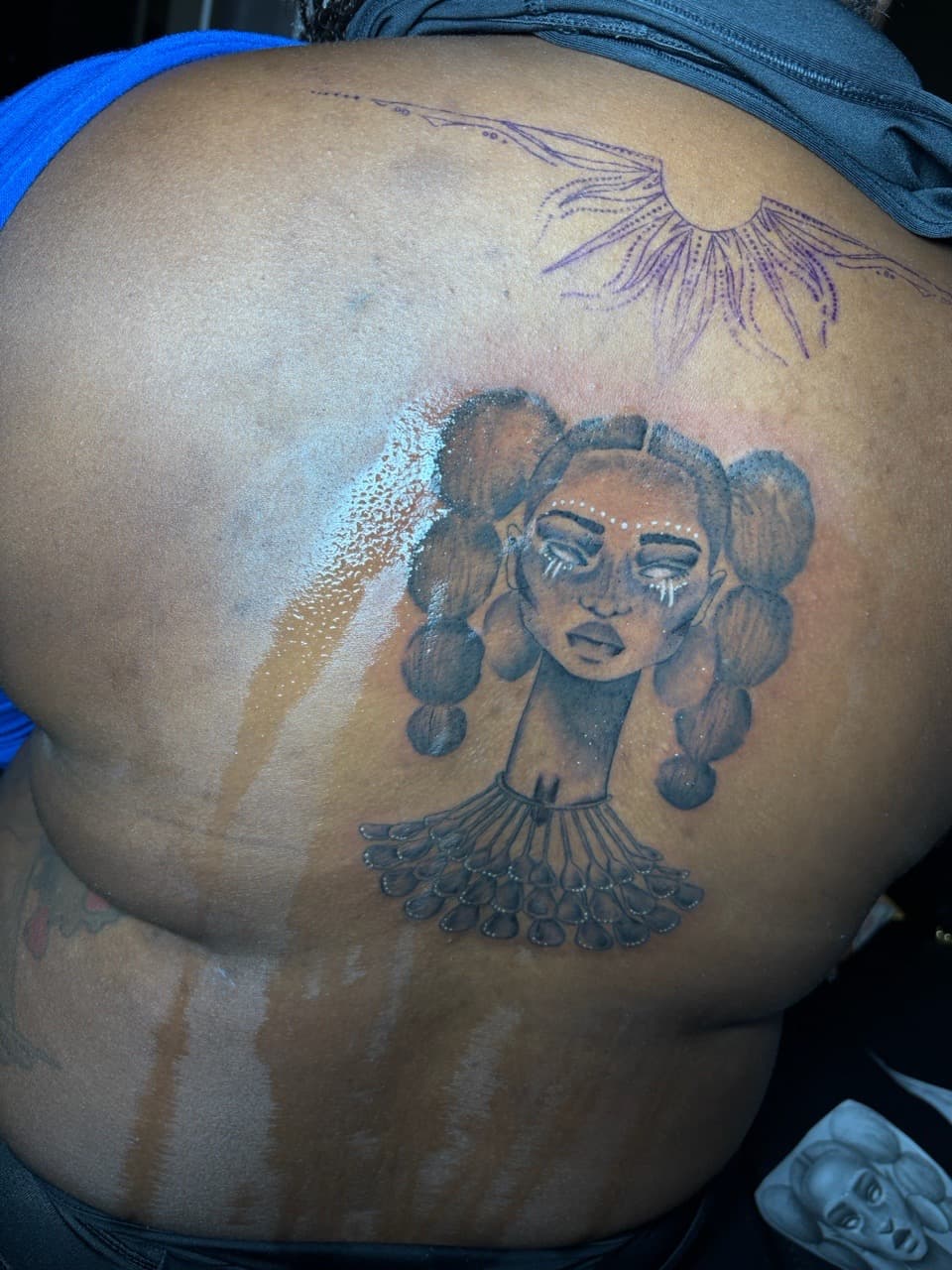 Black-work + Illustrative woman tattoo on Buttocks by inkedbyshyllc on TattMe