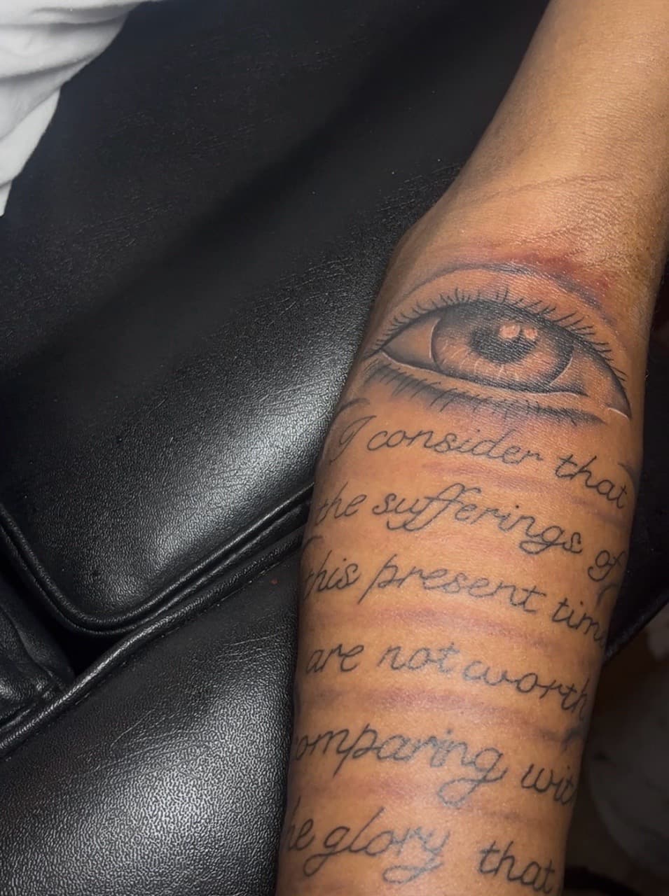 Lettering + Script eye tattoo on Forearm by inkedbyshyllc on TattMe
