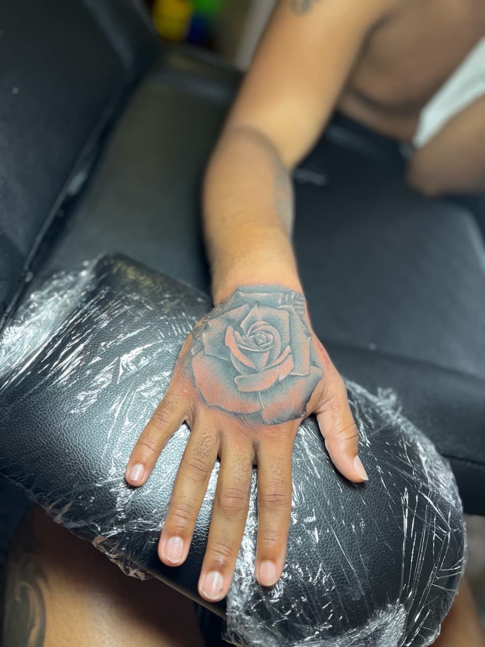 Black & Grey + Floral rose tattoo on Hand by inkedbyshyllc on TattMe