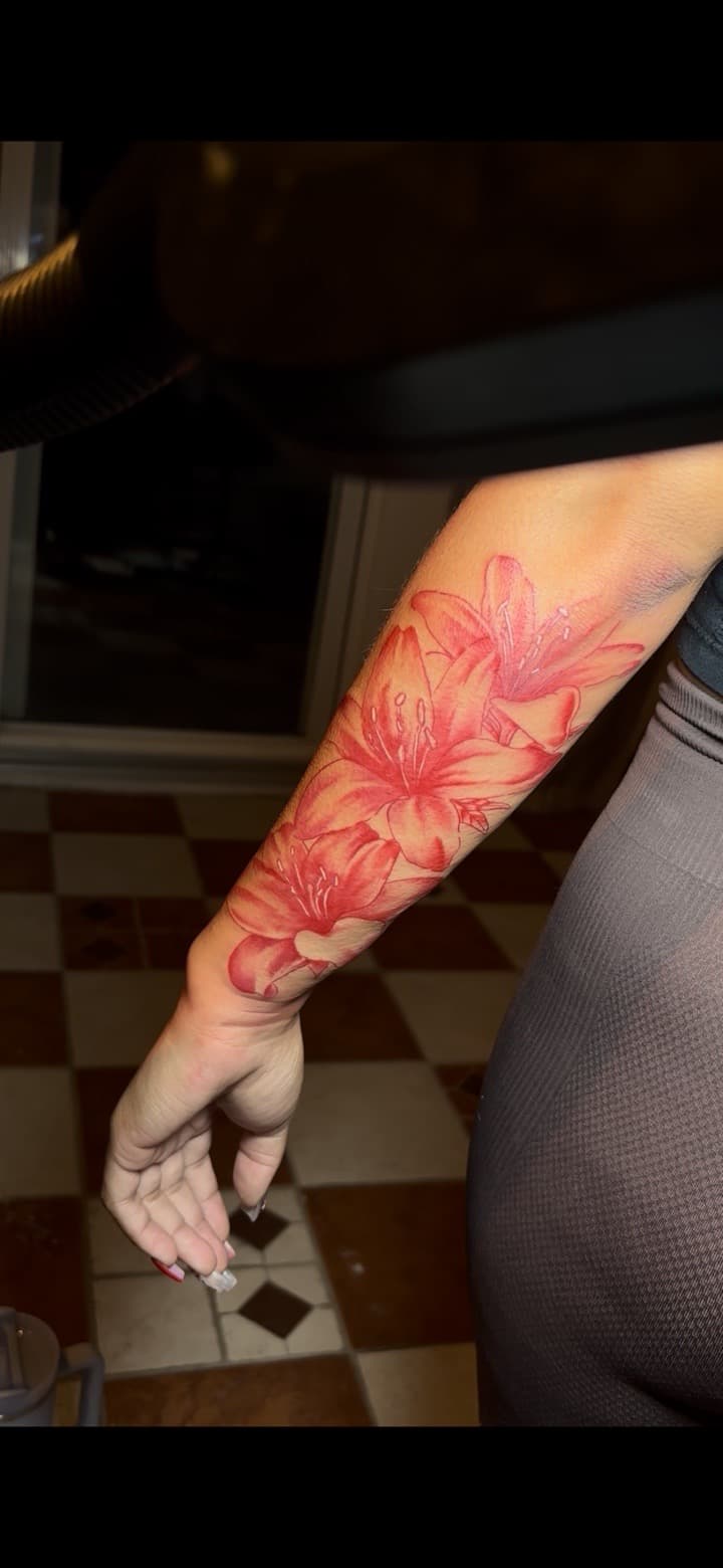 Floral + Color flowers tattoo on Forearm by inkedbyshyllc on TattMe