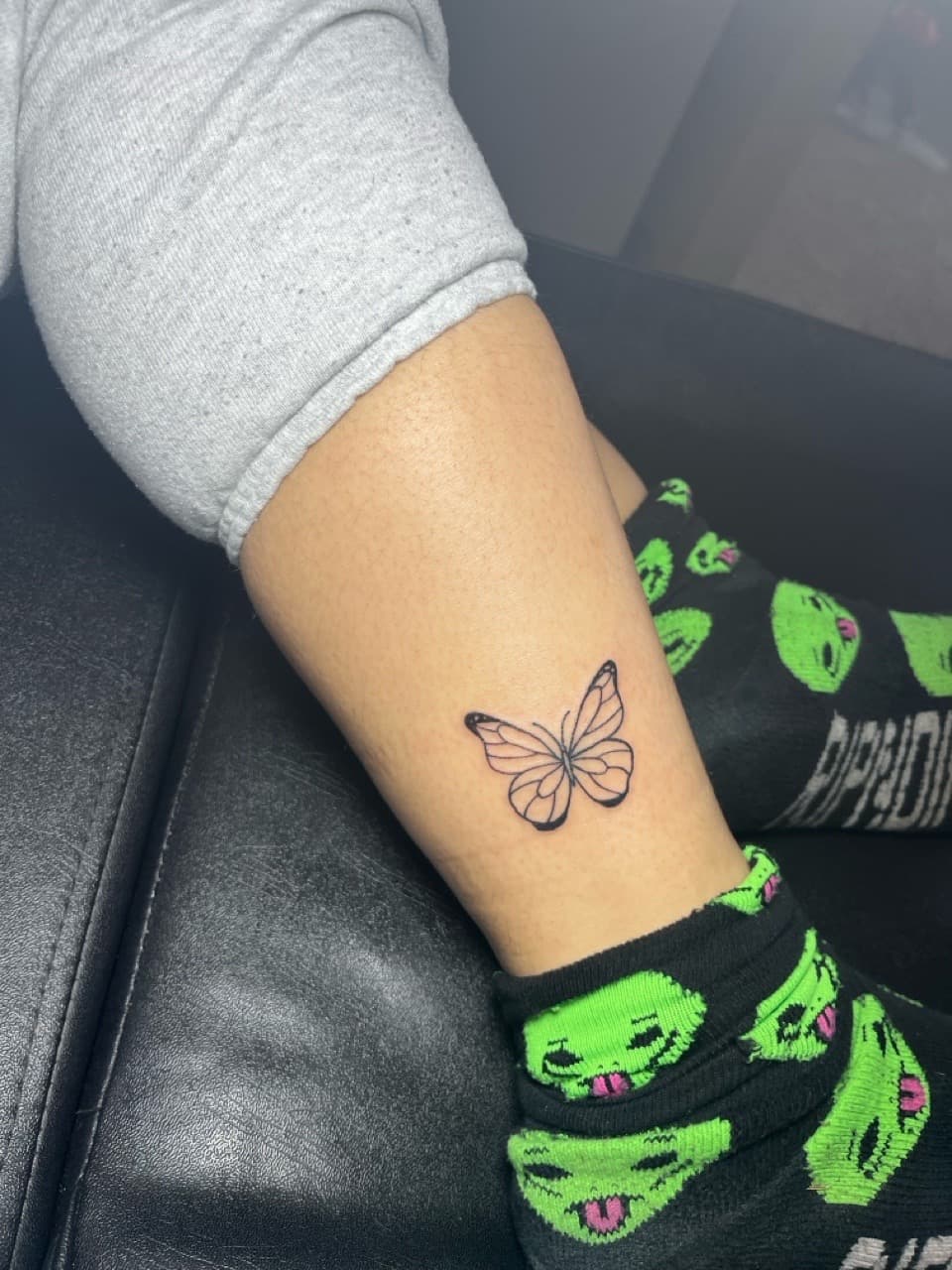 Fine Line + Minimalist butterfly tattoo on Calf by inkedbyshyllc on TattMe