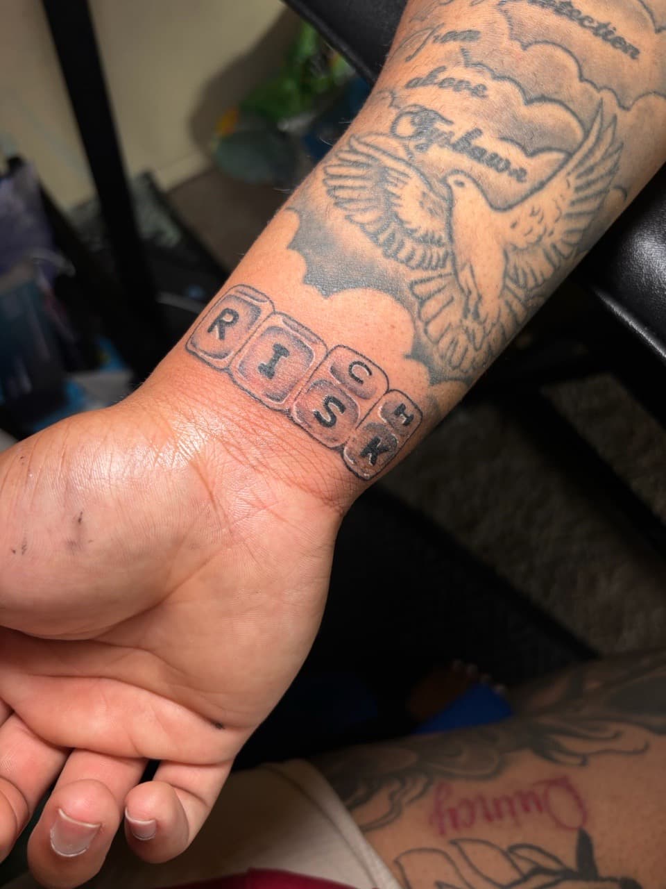 Black & Grey + Lettering scrabble tiles tattoo on Forearm by inkedbyshyllc on TattMe
