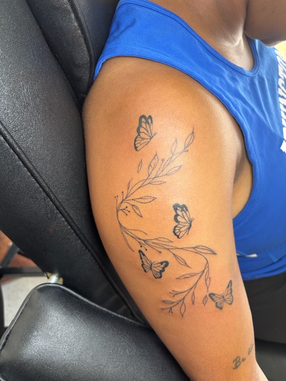 Fine Line + Floral butterflies tattoo on Upper Arm by inkedbyshyllc on TattMe