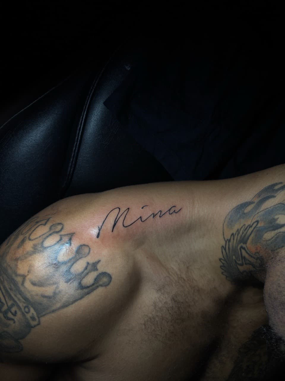 Script + Lettering mina tattoo on Shoulder by inkedbyshyllc on TattMe