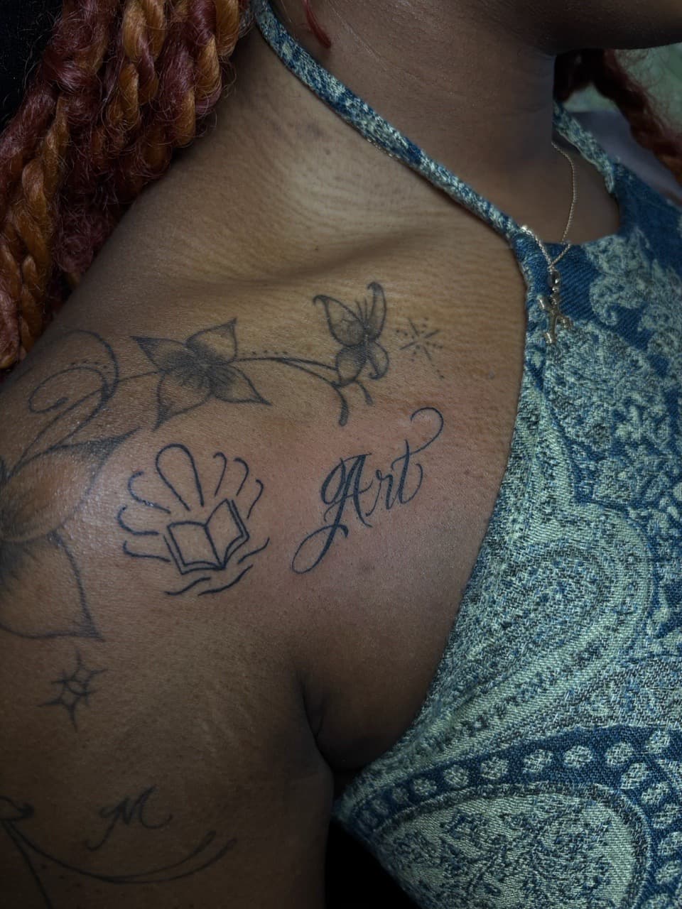 Fine Line + Black-work flowers tattoo on Upper Arm by inkedbyshyllc on TattMe