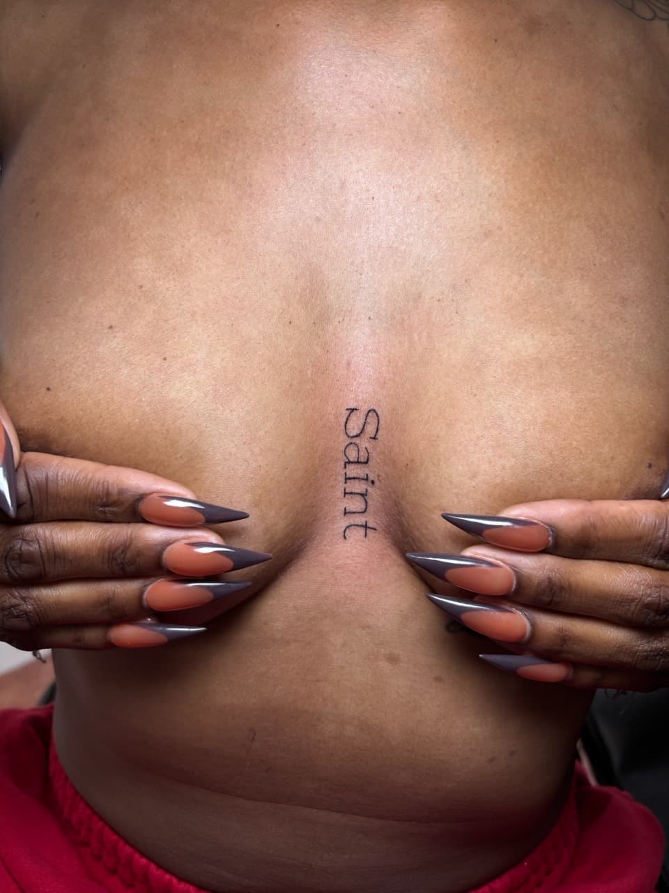 Fine Line + Lettering word tattoo on Sternum by inkedbyshyllc on TattMe