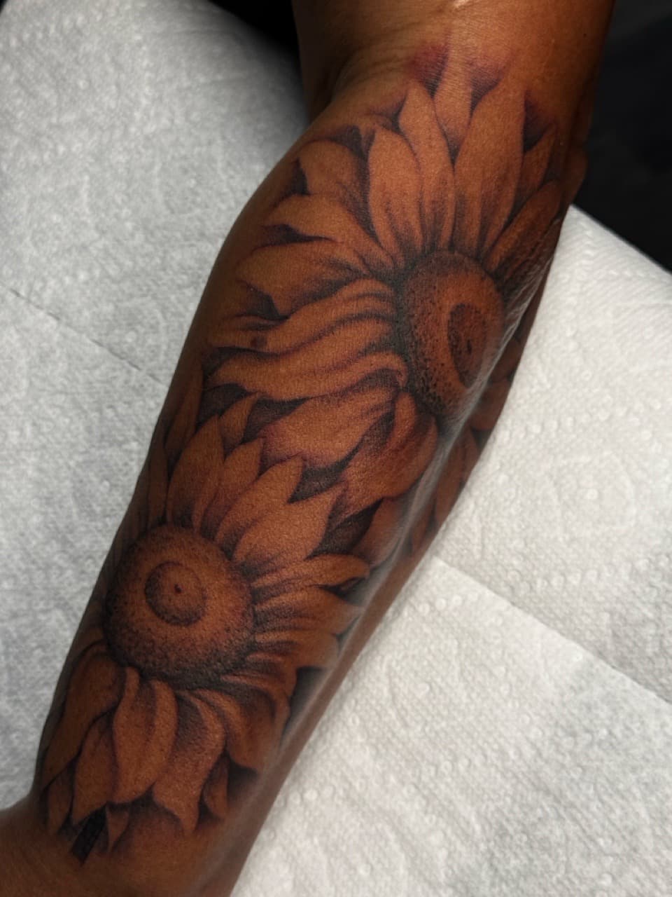 Floral + Black & Grey sunflowers tattoo on Forearm by Ink_by_Noble on TattMe